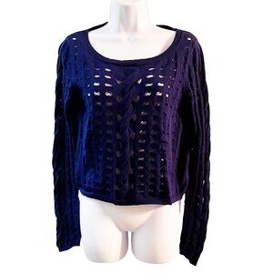 Rock & Republic Crop Sweater Size Medium Long Sleeve Blue 100% Cotton distressed